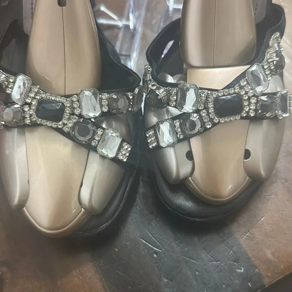 Black Stiletto& Satin mule Rhinestone Gem Heels 8 - Picture 7 of 10